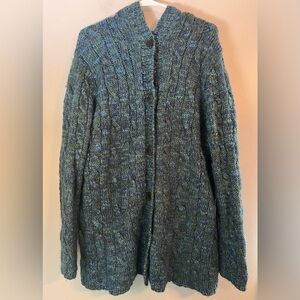 Chico's Hooded Thick Wool Green/Blue Sweater Jacket Chico's Size 3/US Size XL